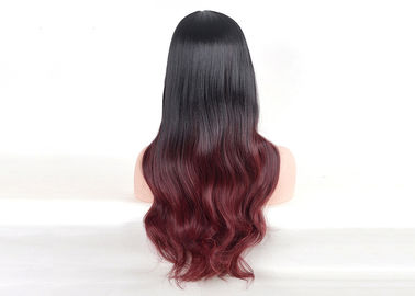 Hitam untuk anggur merah berwarna wig sintetis panjang perasaan halus bergelombang alami pemasok
